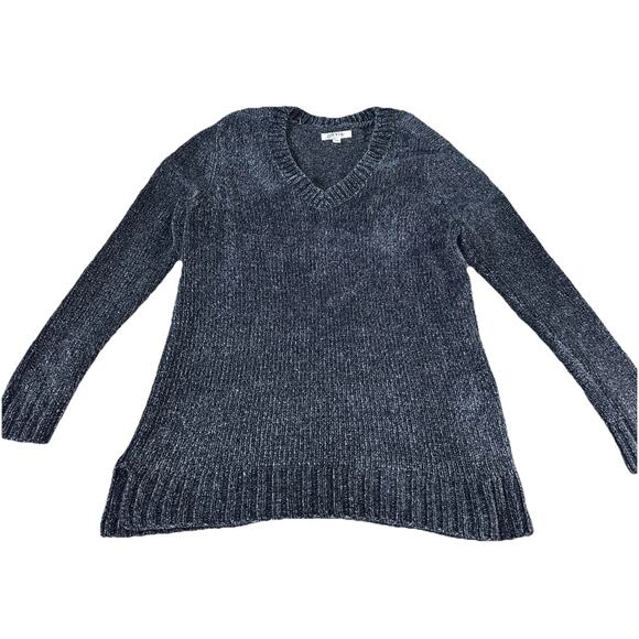 Orvis Sweater Womens Large Blue Chenille Velvet Soft Pullover Knit V Neck - Picture 1 of 8